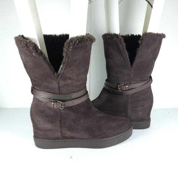 Coach Women's Norell US 7B Brown Suede Fold Down Sherpa Wedge Shearling Boots - Picture 8 of 16